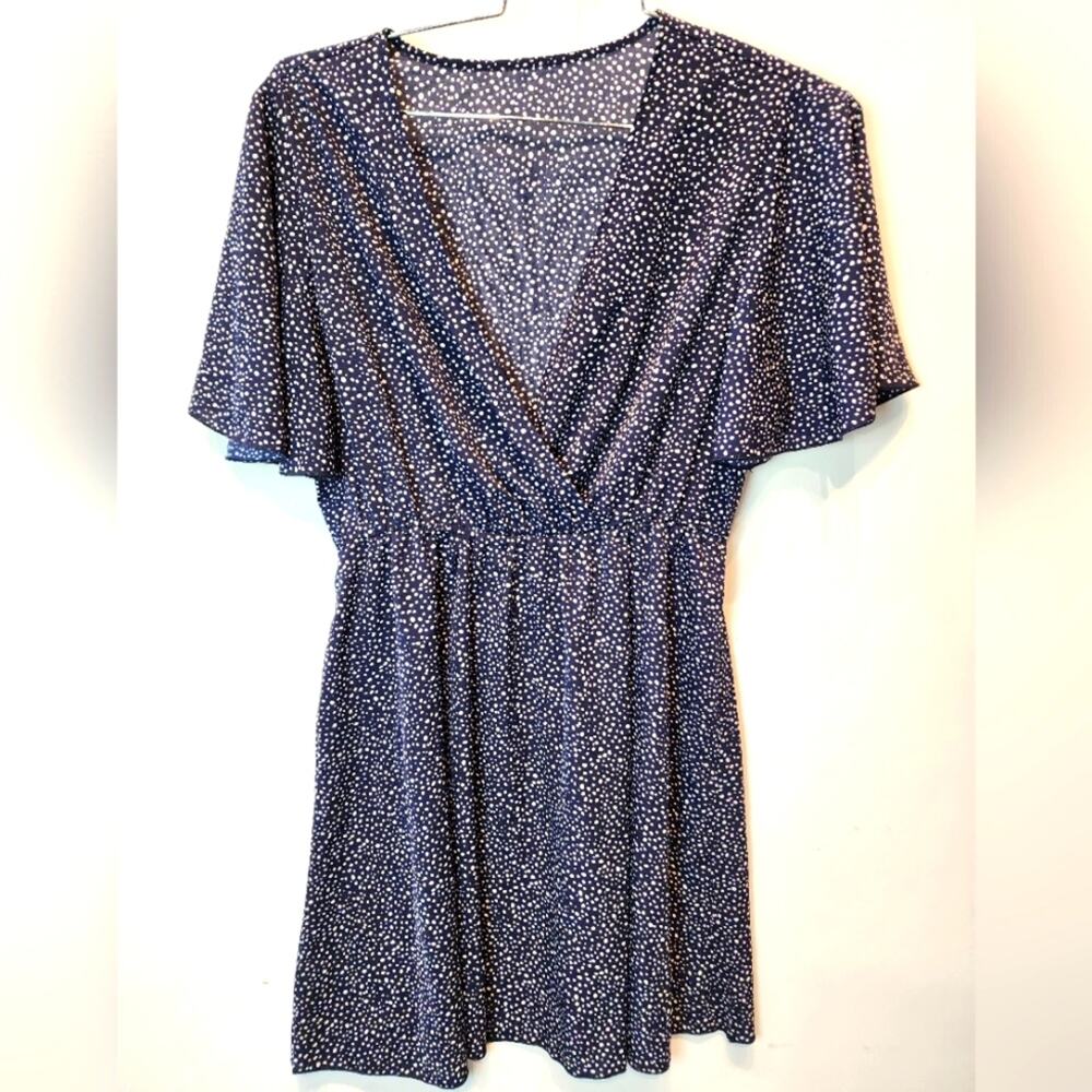 New Blue & White Polka Dot‎ Sun Dress Short V-Neck Casual Dress Size XL